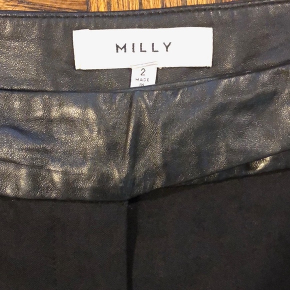 Milly Black Wool Pants w/ Black Leather Faux Belt - Picture 8 of 8